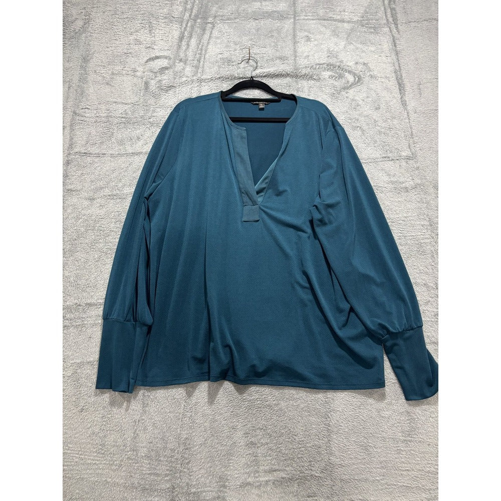 Banana Republic XL Teal Womens Split Neck Long Sleeve Blouse Casual Minimalist