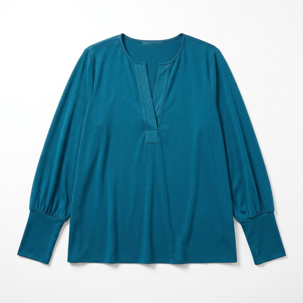 Banana Republic XL Teal Womens Split Neck Long Sleeve Blouse Casual Minimalist