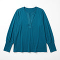 Banana Republic XL Teal Womens Split Neck Long Sleeve Blouse Casual Minimalist