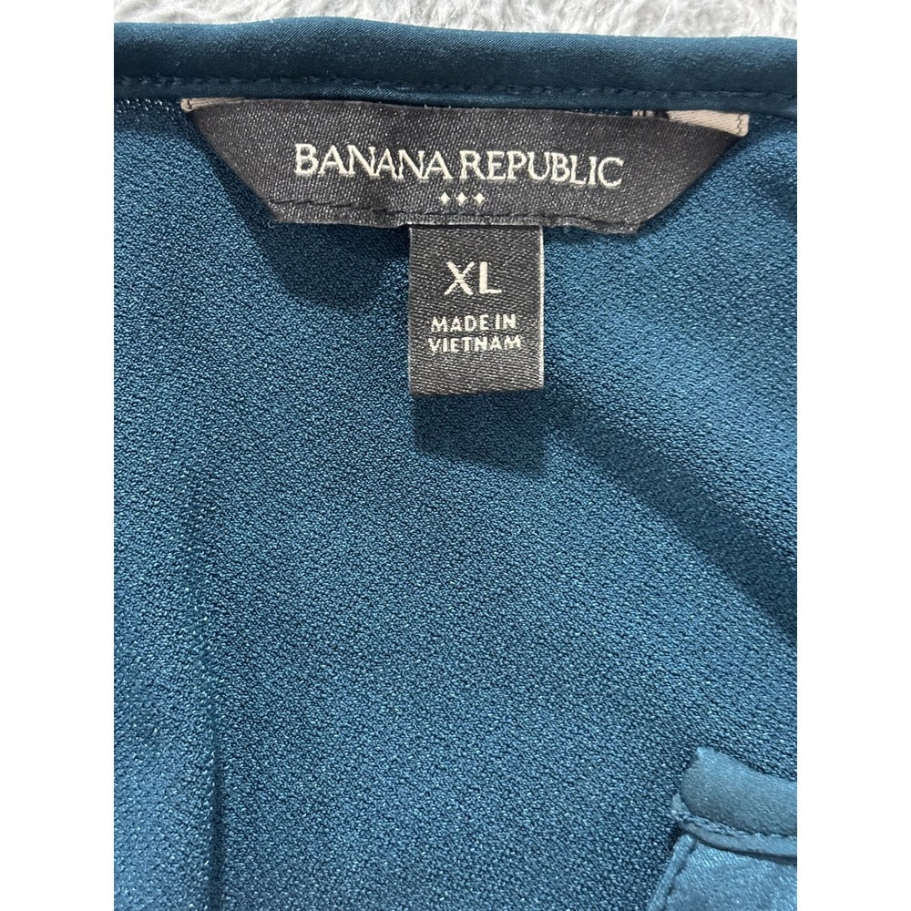 Banana Republic XL Teal Womens Split Neck Long Sleeve Blouse Casual Minimalist