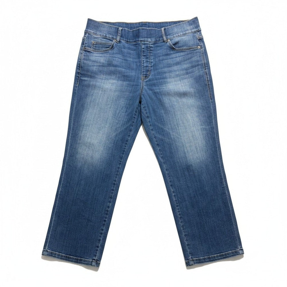 Spanx Womens 2XT Blue Straight Leg Pull On Denim Jeans Casual Classic Plus Size