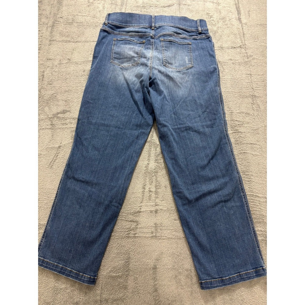Spanx Womens 2XT Blue Straight Leg Pull On Denim Jeans Casual Classic Plus Size
