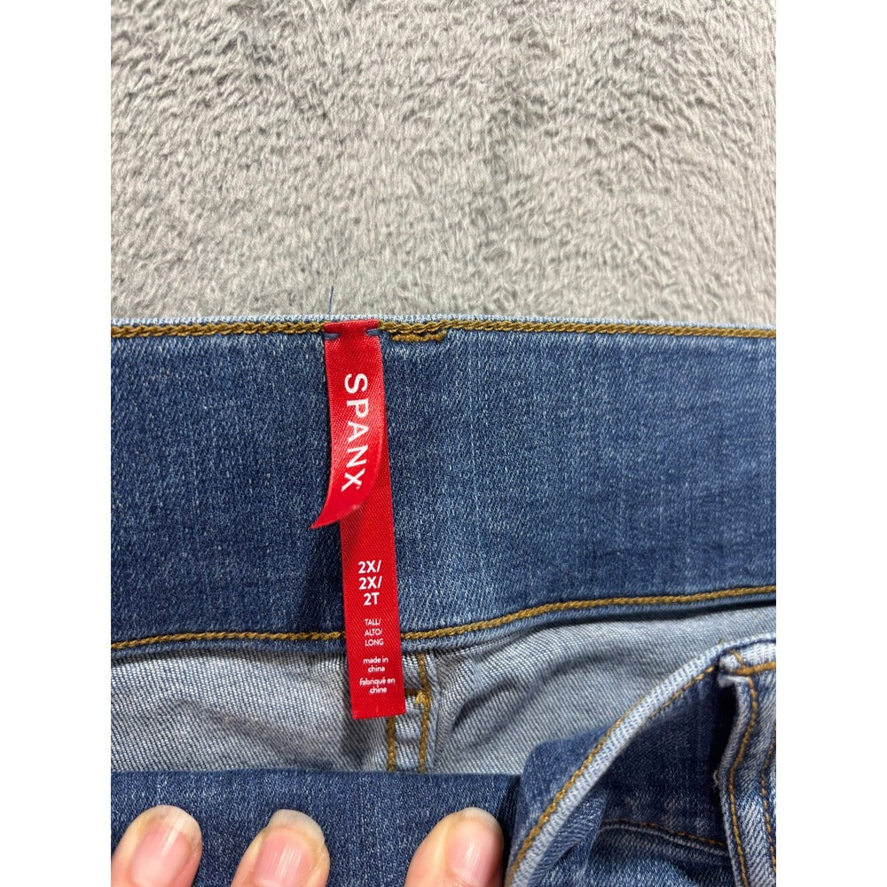Spanx Womens 2XT Blue Straight Leg Pull On Denim Jeans Casual Classic Plus Size