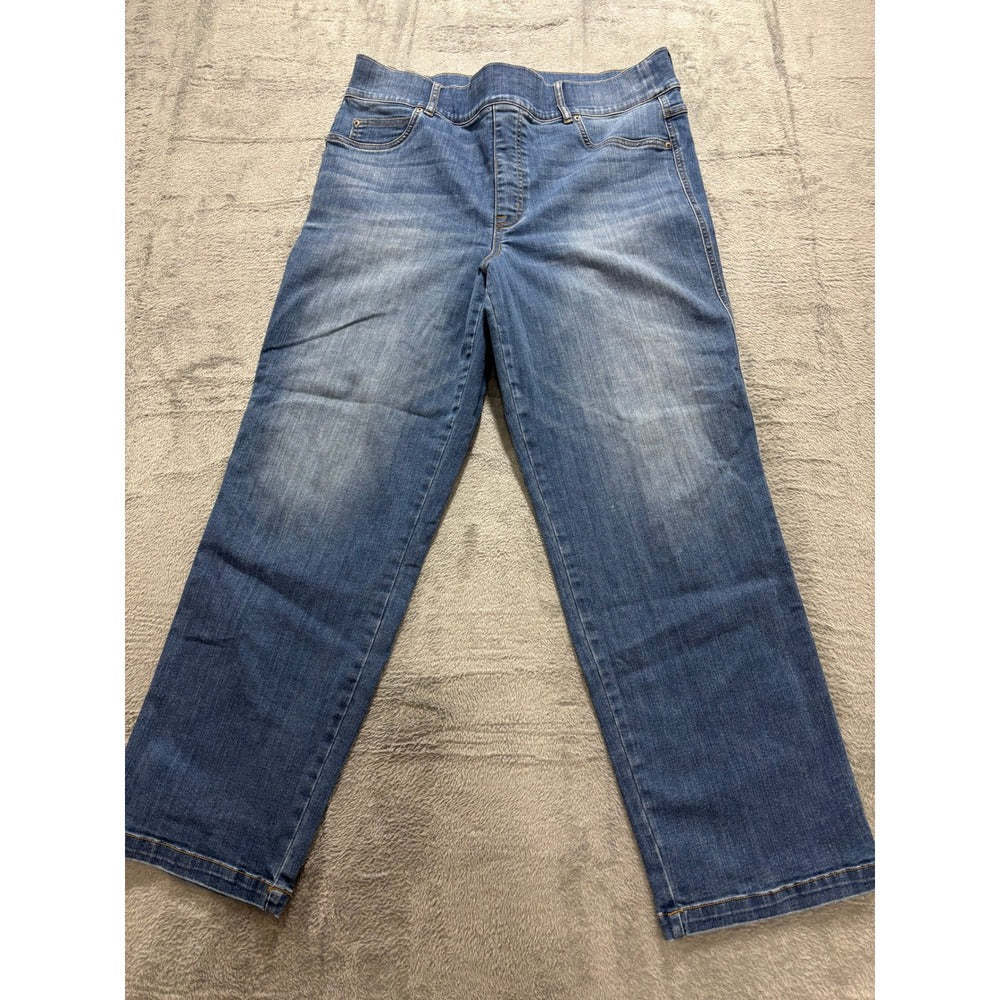 Spanx Womens 2XT Blue Straight Leg Pull On Denim Jeans Casual Classic Plus Size