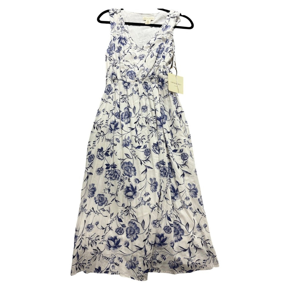 Cynthia Rowley 6 Womens White Blue Floral Midi Dress NWT Cottagecore Coastal