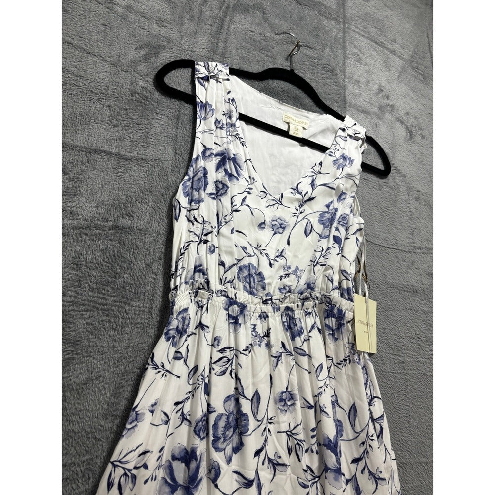 Cynthia Rowley 6 Womens White Blue Floral Midi Dress NWT Cottagecore Coastal