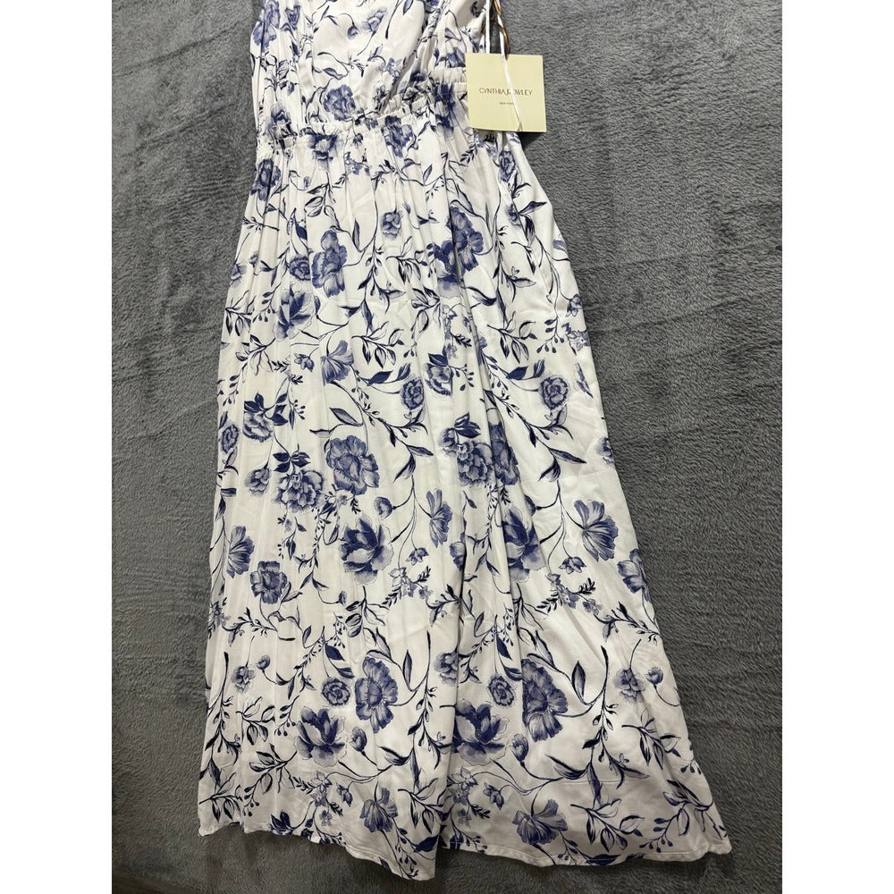 Cynthia Rowley 6 Womens White Blue Floral Midi Dress NWT Cottagecore Coastal