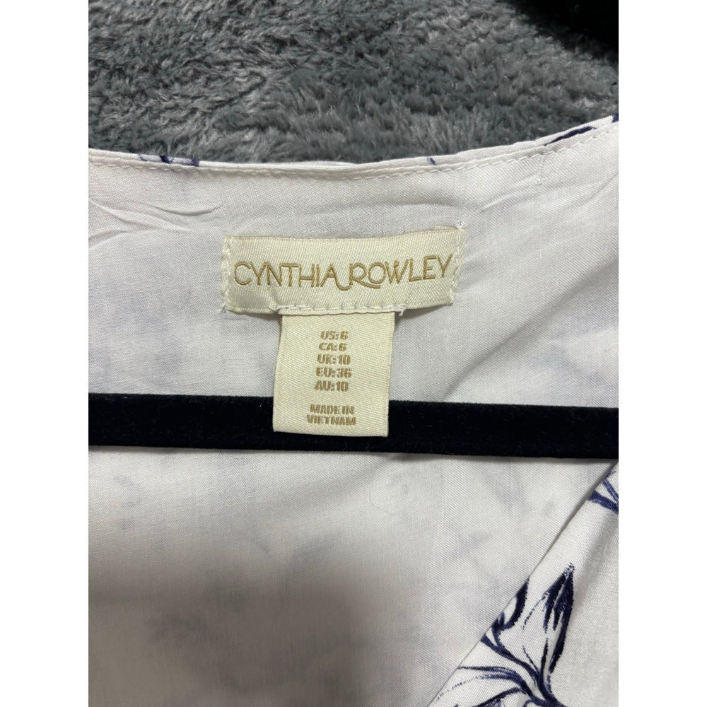 Cynthia Rowley 6 Womens White Blue Floral Midi Dress NWT Cottagecore Coastal