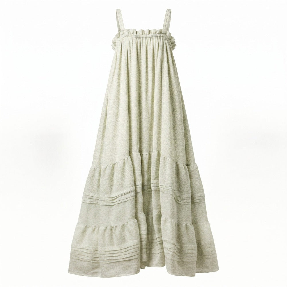 Blu Pepper L Womens Sage Green Tiered Maxi Dress Boho Cottagecore NWT