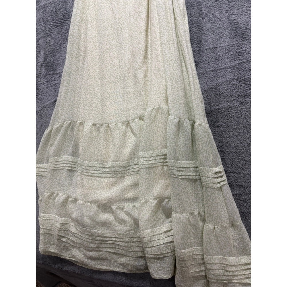 Blu Pepper L Womens Sage Green Tiered Maxi Dress Boho Cottagecore NWT