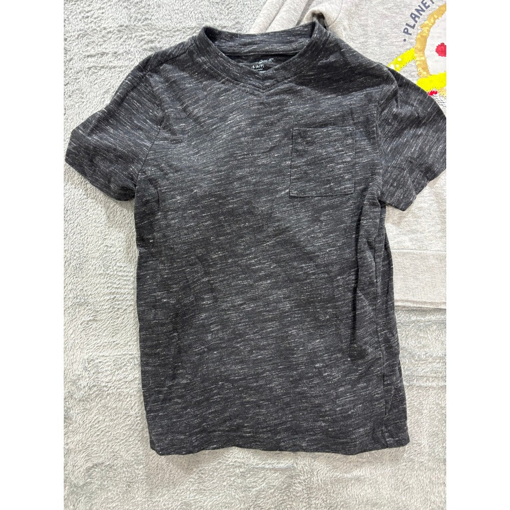Cat & Jack 6/7 Gray Black Navy Red Shirt Sweatshirt Lot 3pc Casual Cozy Kids