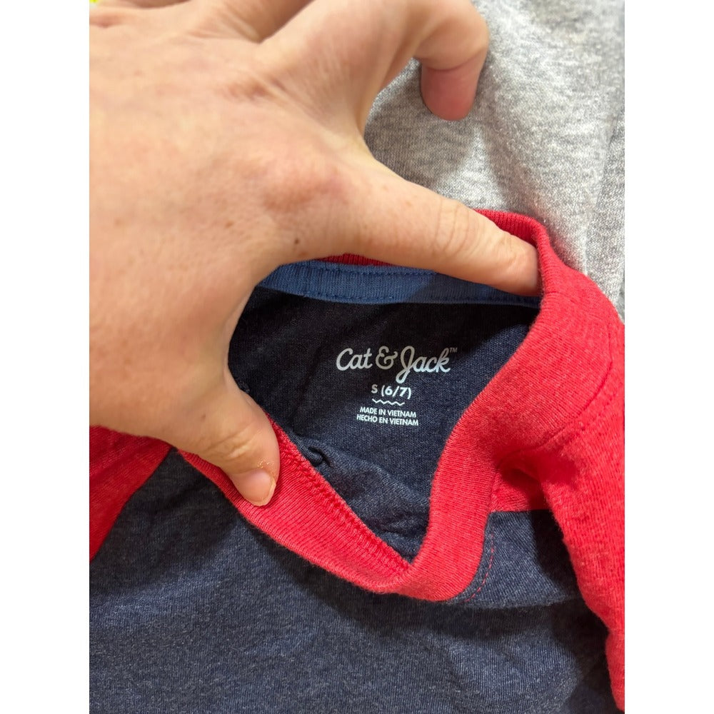 Cat & Jack 6/7 Gray Black Navy Red Shirt Sweatshirt Lot 3pc Casual Cozy Kids