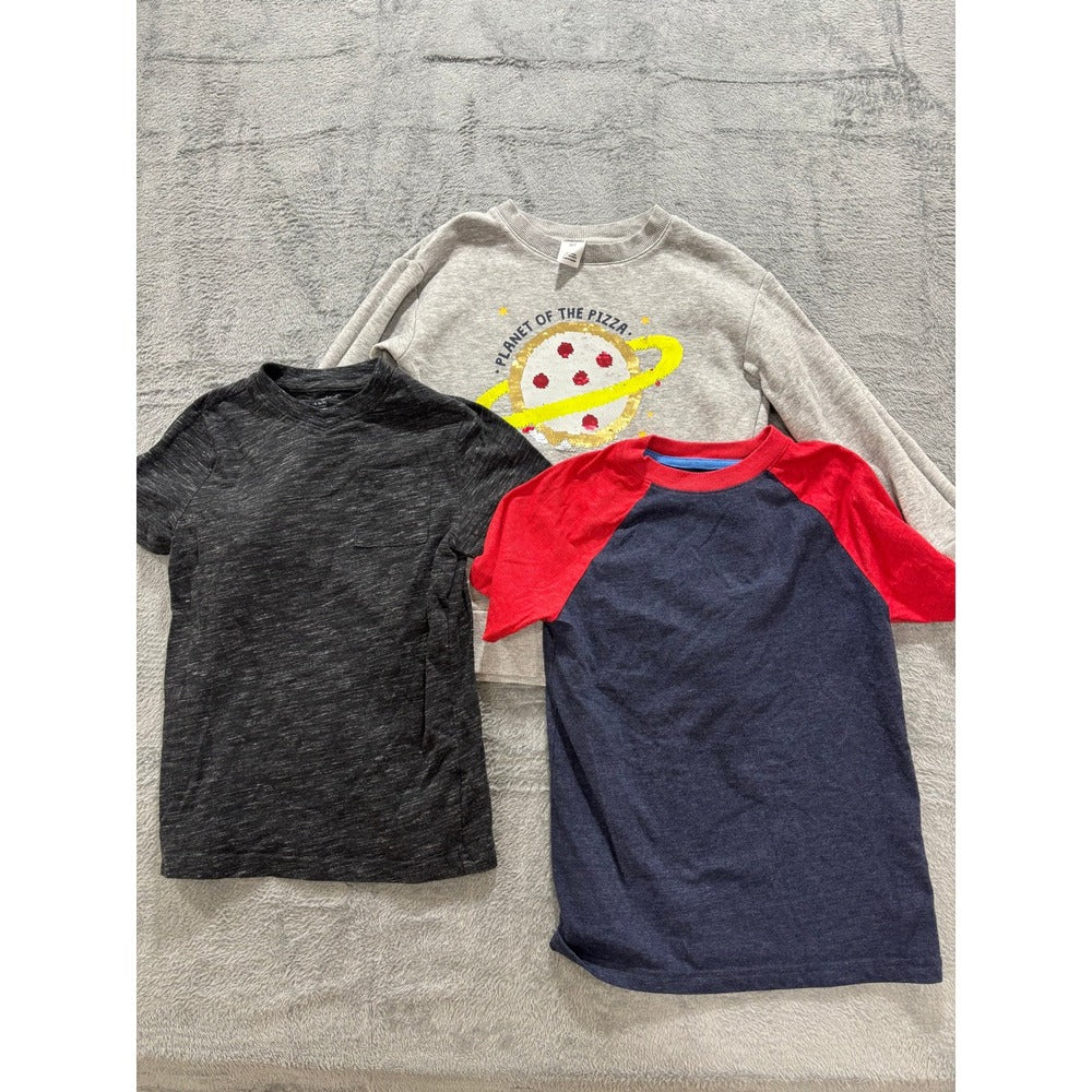 Cat & Jack 6/7 Gray Black Navy Red Shirt Sweatshirt Lot 3pc Casual Cozy Kids