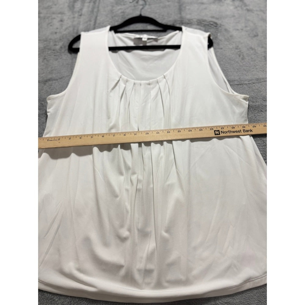 Jones Studio 1X White Womens Pleated Tank Top Shell Casual Minimalist