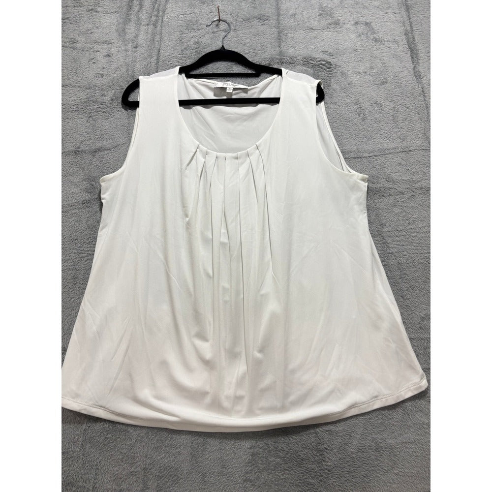 Jones Studio 1X White Womens Pleated Tank Top Shell Casual Minimalist