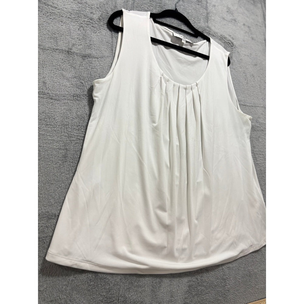 Jones Studio 1X White Womens Pleated Tank Top Shell Casual Minimalist