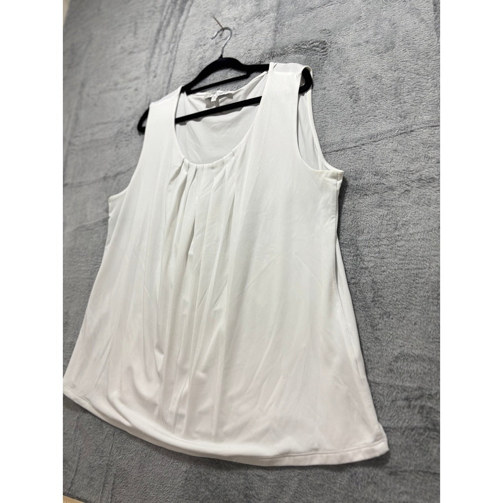 Jones Studio 1X White Womens Pleated Tank Top Shell Casual Minimalist