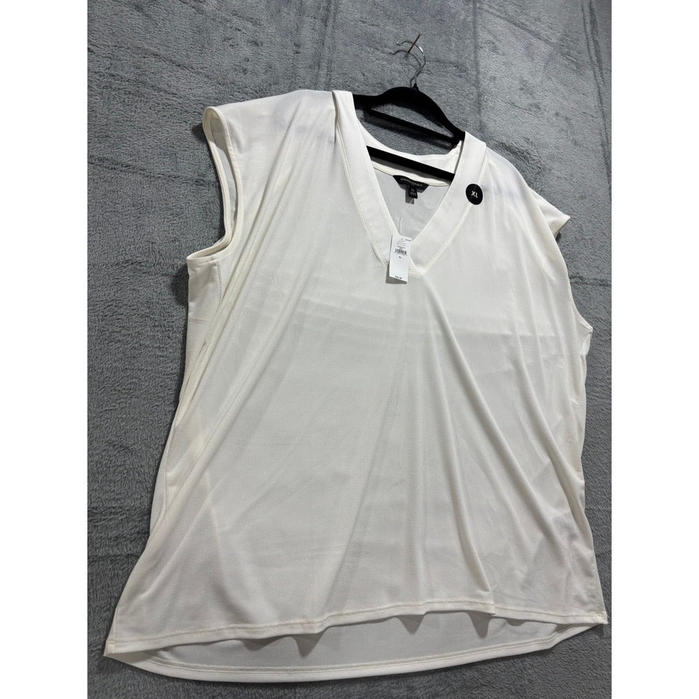 Banana Republic XL White V-Neck Sleeveless Top Womens Casual Minimalist NWT