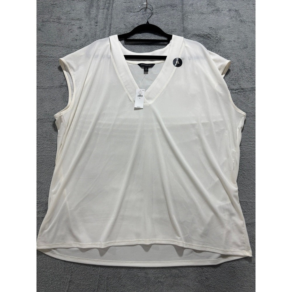 Banana Republic XL White V-Neck Sleeveless Top Womens Casual Minimalist NWT