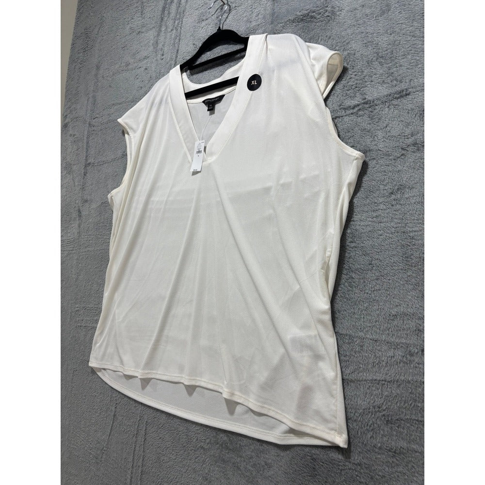 Banana Republic XL White V-Neck Sleeveless Top Womens Casual Minimalist NWT