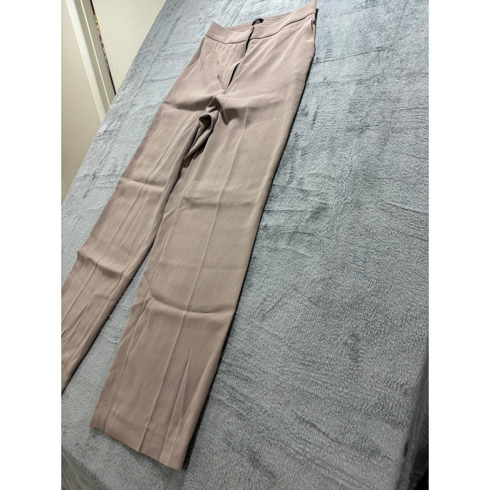 Quince Womens 10 Taupe Wide Leg Trousers Crepe Elastic Waist Workwear