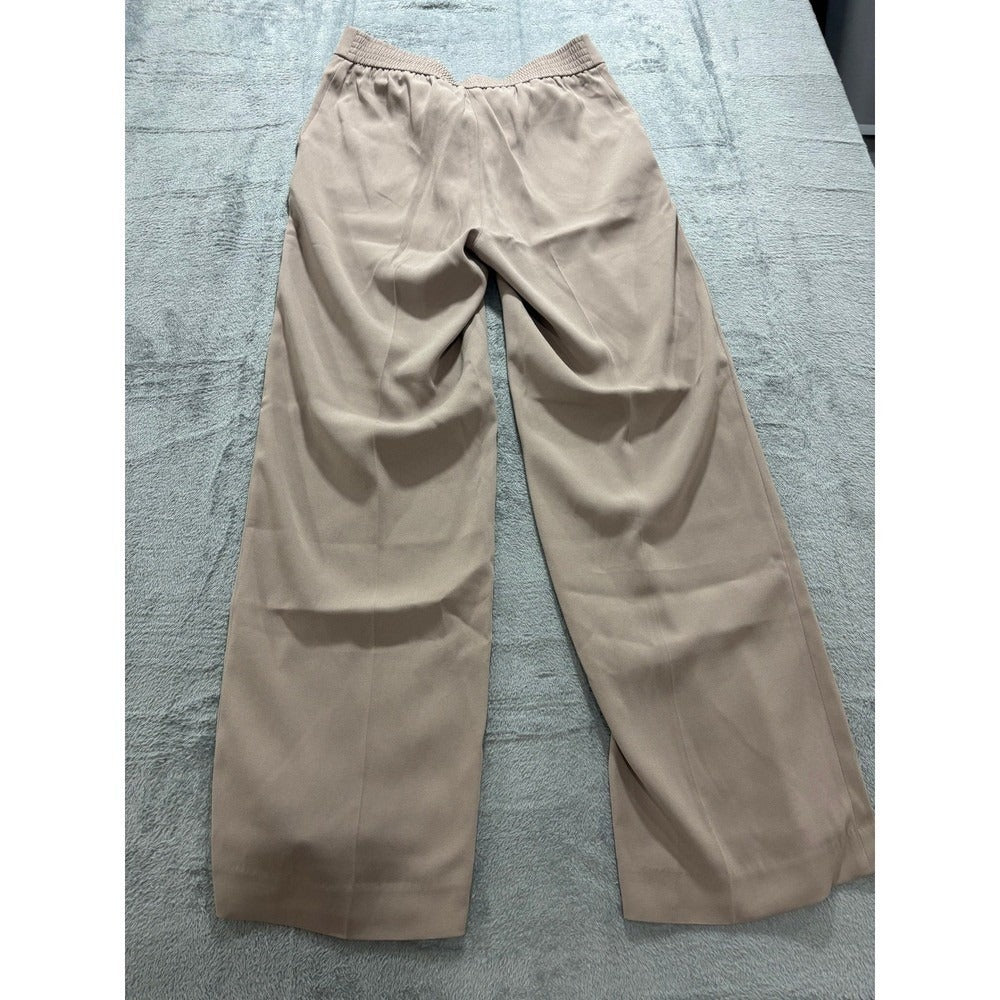 Quince Womens 10 Taupe Wide Leg Trousers Crepe Elastic Waist Workwear