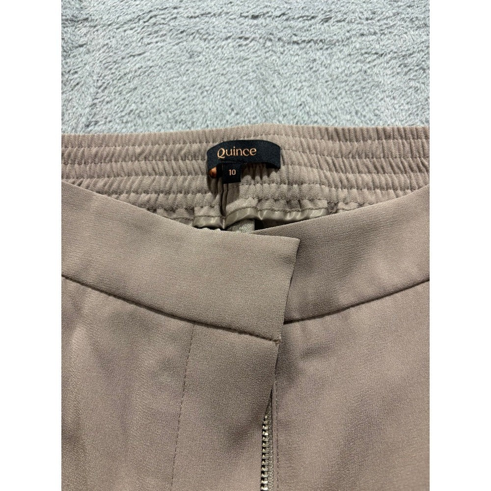Quince Womens 10 Taupe Wide Leg Trousers Crepe Elastic Waist Workwear