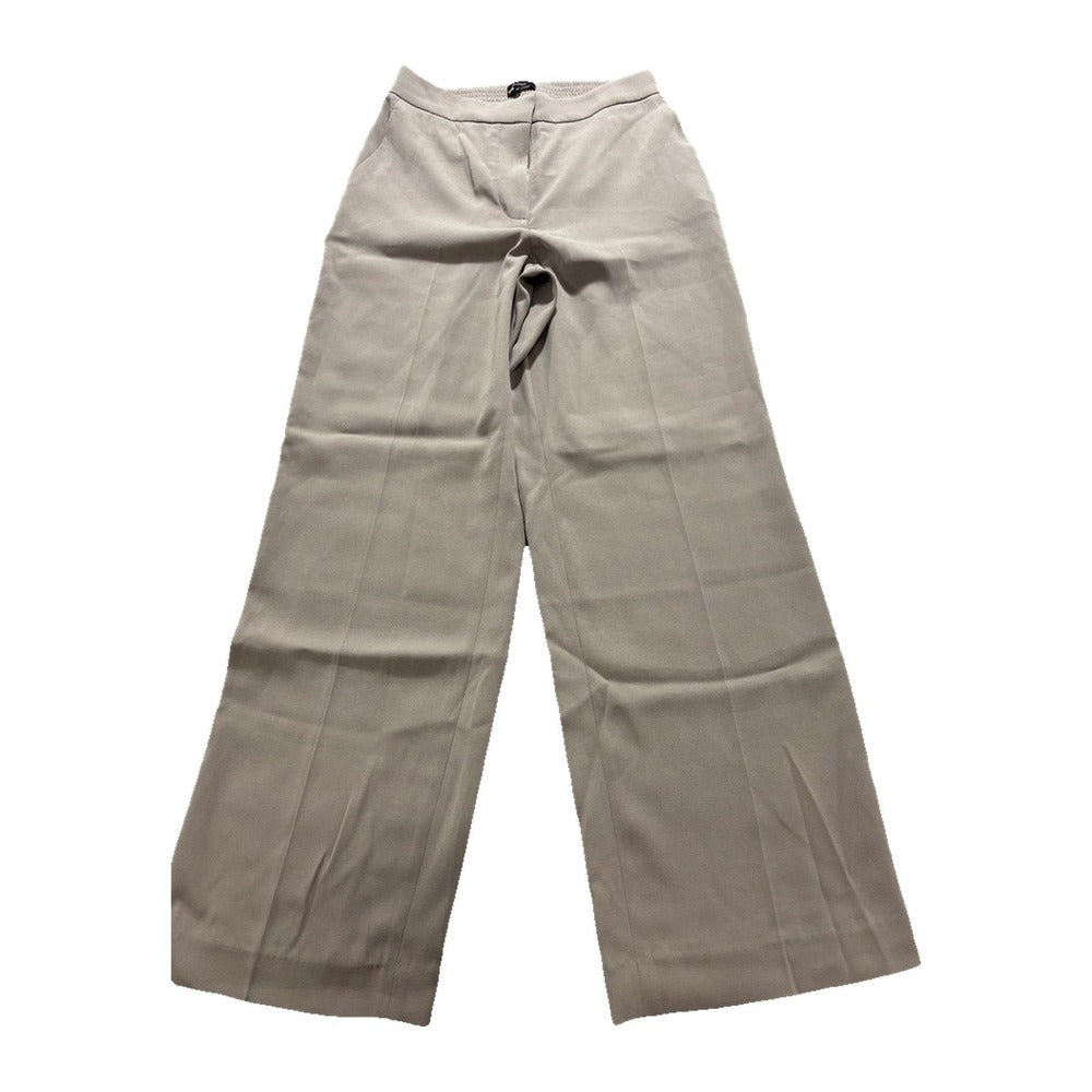 Quince Womens 10 Taupe Wide Leg Trousers Crepe Elastic Waist Workwear