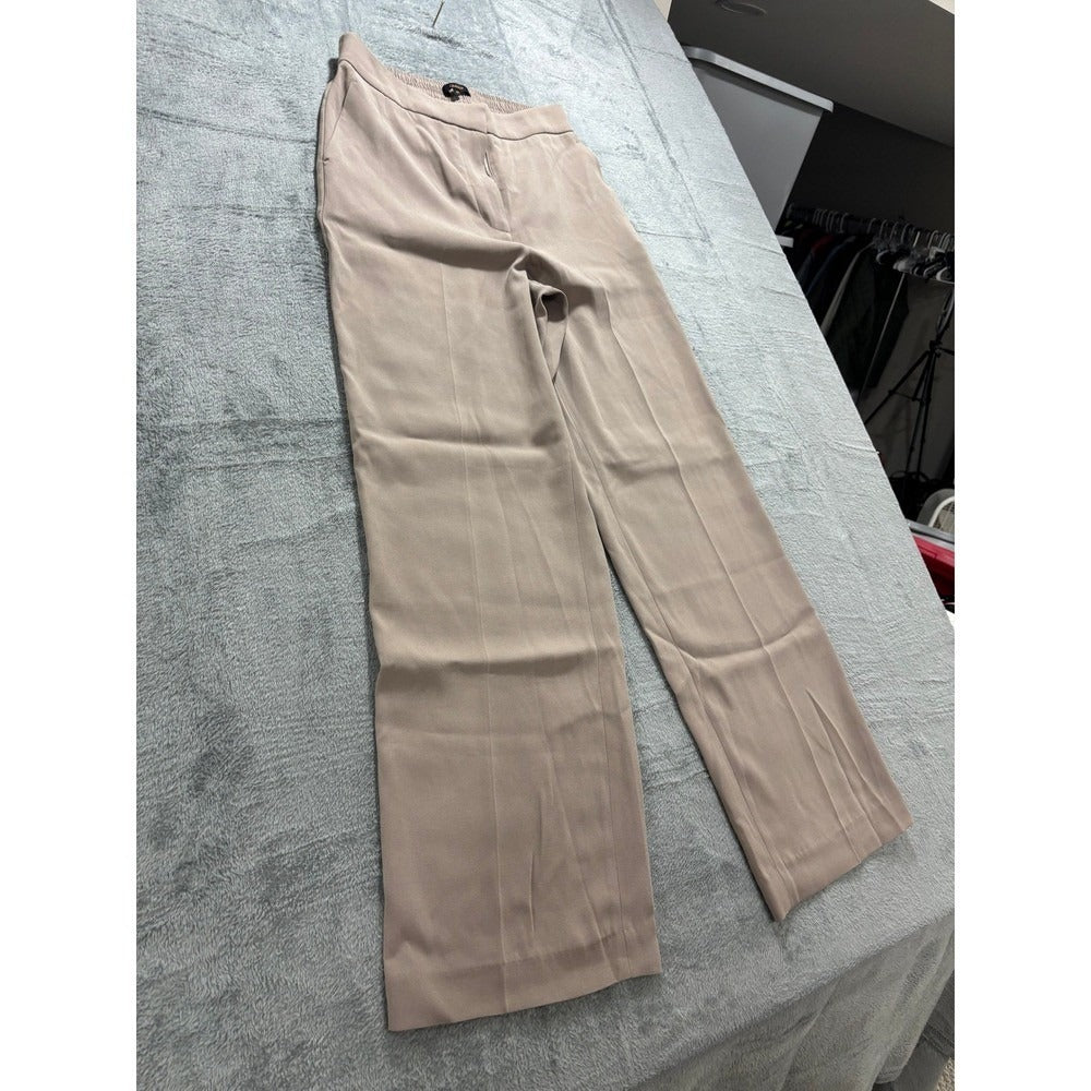 Quince Womens 10 Taupe Wide Leg Trousers Crepe Elastic Waist Workwear