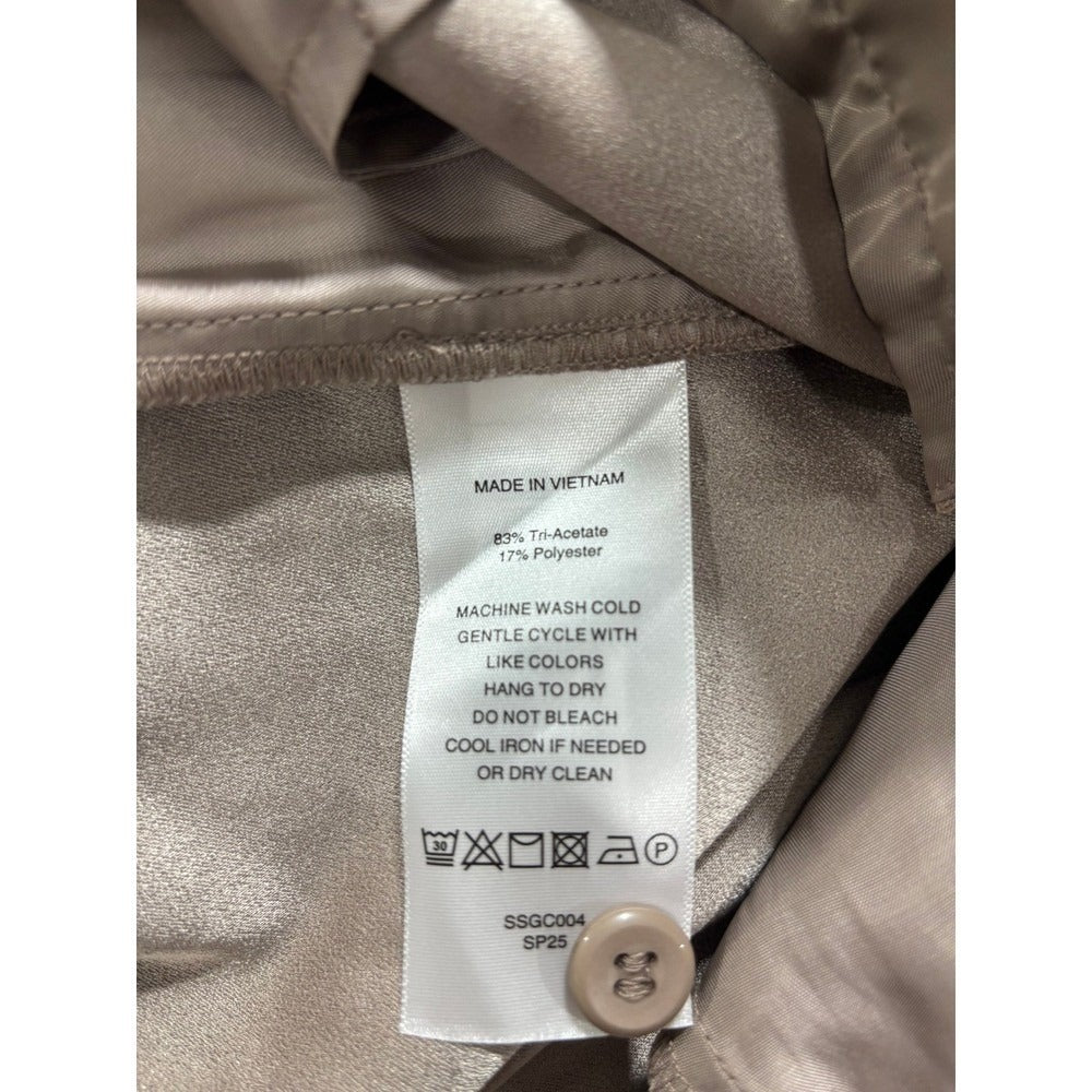 Quince Womens 10 Taupe Wide Leg Trousers Crepe Elastic Waist Workwear