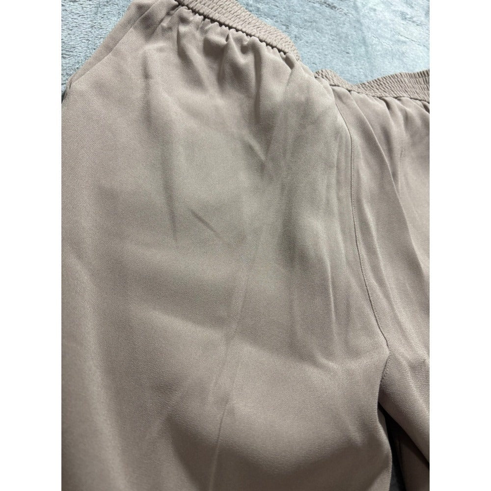 Quince Womens 10 Taupe Wide Leg Trousers Crepe Elastic Waist Workwear