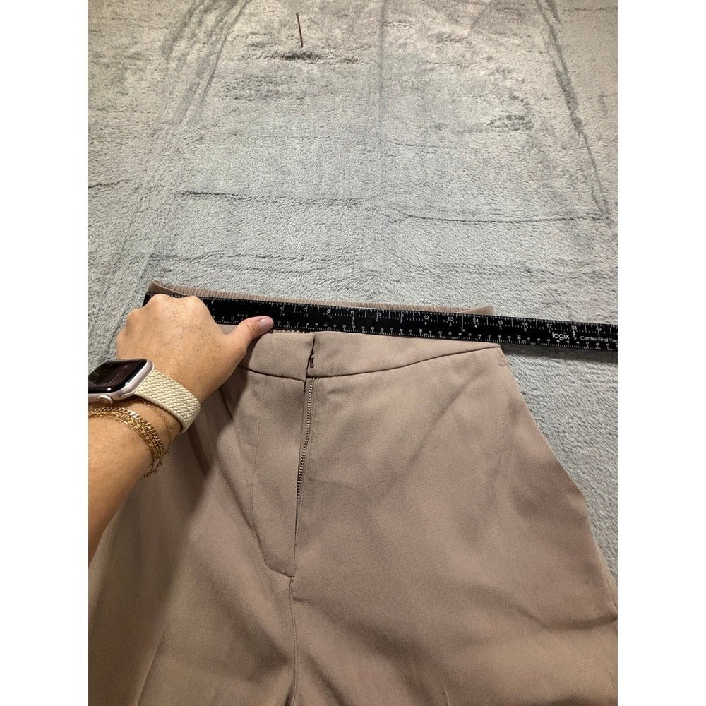 Quince Womens 10 Taupe Wide Leg Trousers Crepe Elastic Waist Workwear