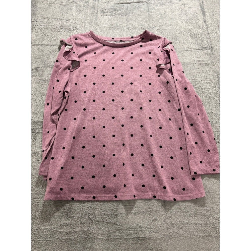 Lane Bryant 22/24 Womens Pink Polka Dot Cold Shoulder Ruffle Top Casual Boho XL