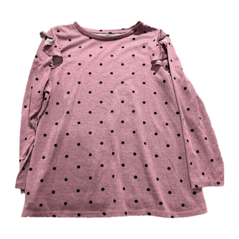 Lane Bryant 22/24 Womens Pink Polka Dot Cold Shoulder Ruffle Top Casual Boho XL