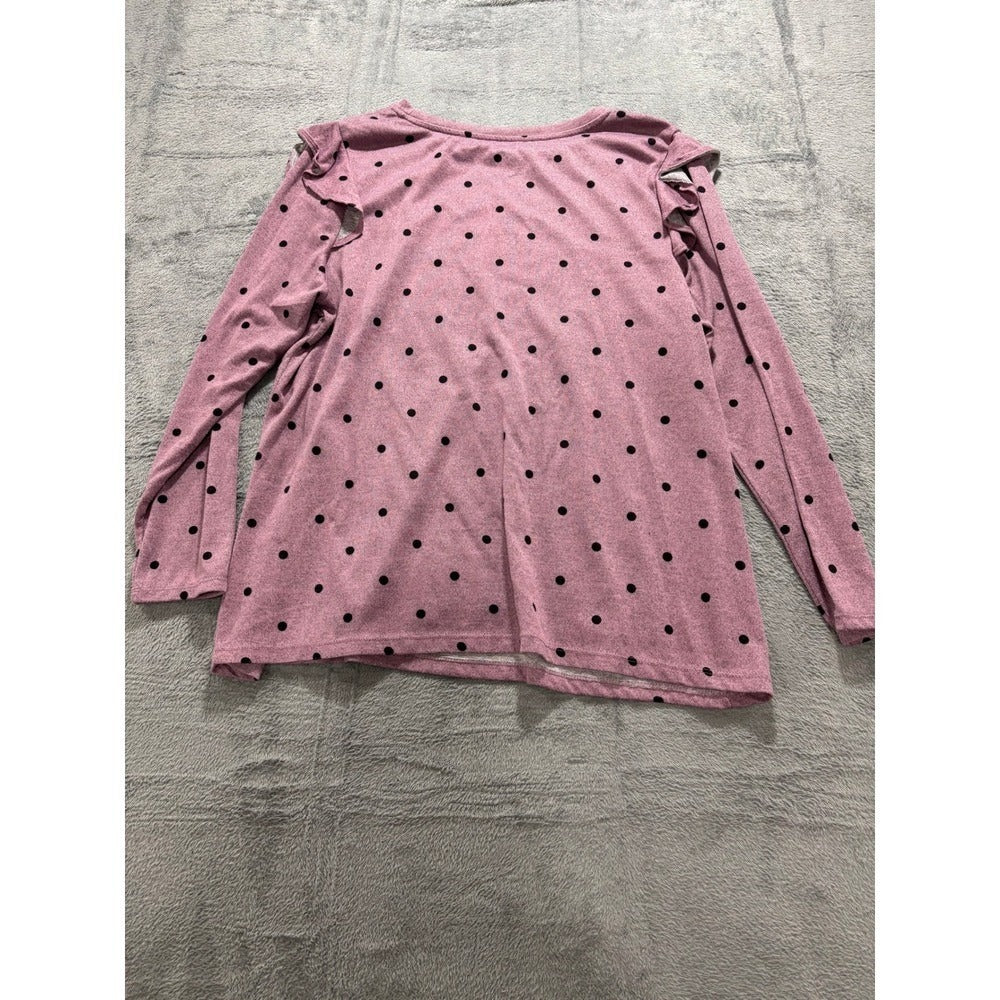 Lane Bryant 22/24 Womens Pink Polka Dot Cold Shoulder Ruffle Top Casual Boho XL