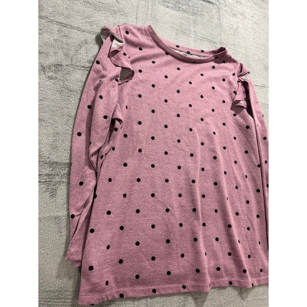 Lane Bryant 22/24 Womens Pink Polka Dot Cold Shoulder Ruffle Top Casual Boho XL