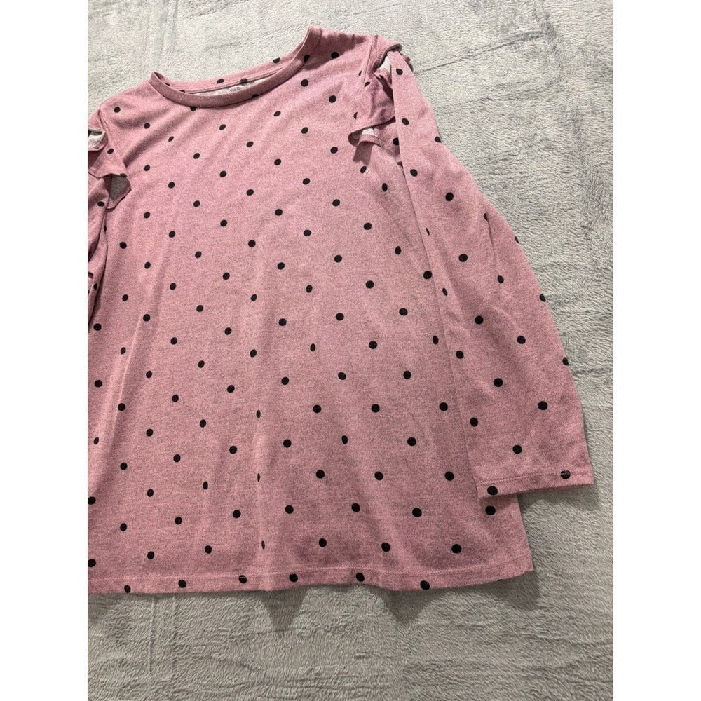 Lane Bryant 22/24 Womens Pink Polka Dot Cold Shoulder Ruffle Top Casual Boho XL