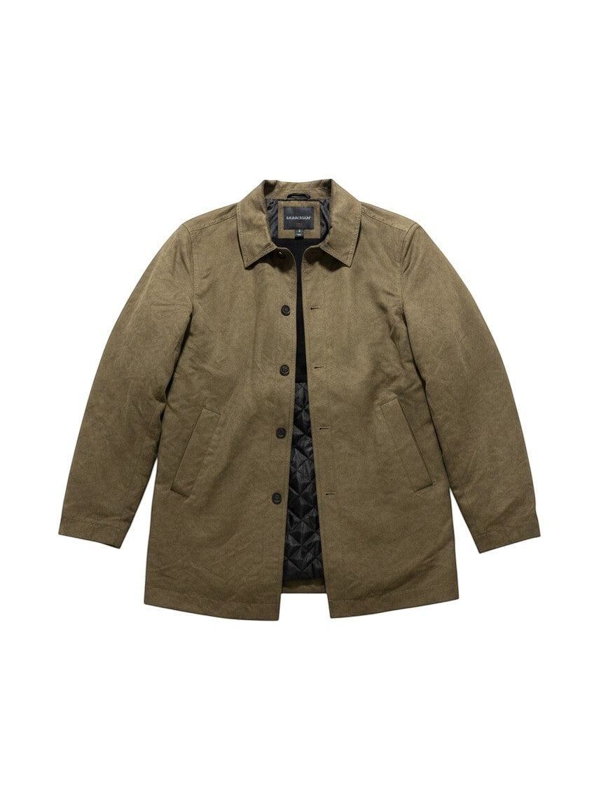 My Second Story Vintage & Black olive field jacket with a quilted lining and button-up front closure.