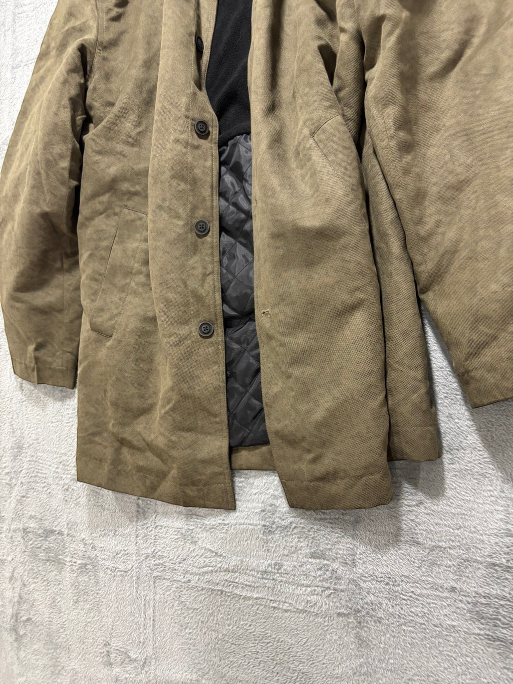 My Second Story Vintage & Black olive field jacket with a black fleece collar and quilted lining