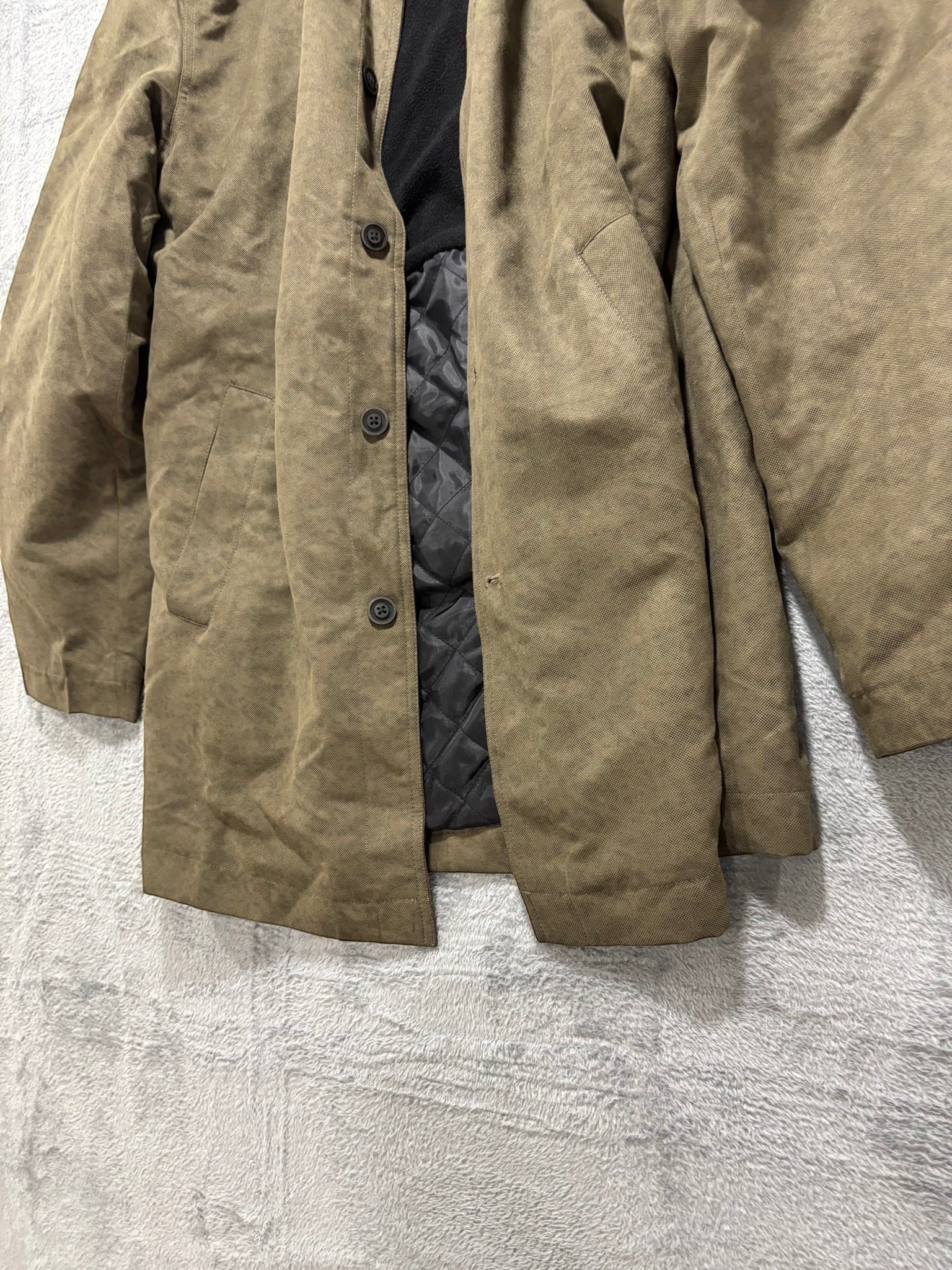 My Second Story Vintage & Black olive field jacket with a black fleece collar and quilted lining