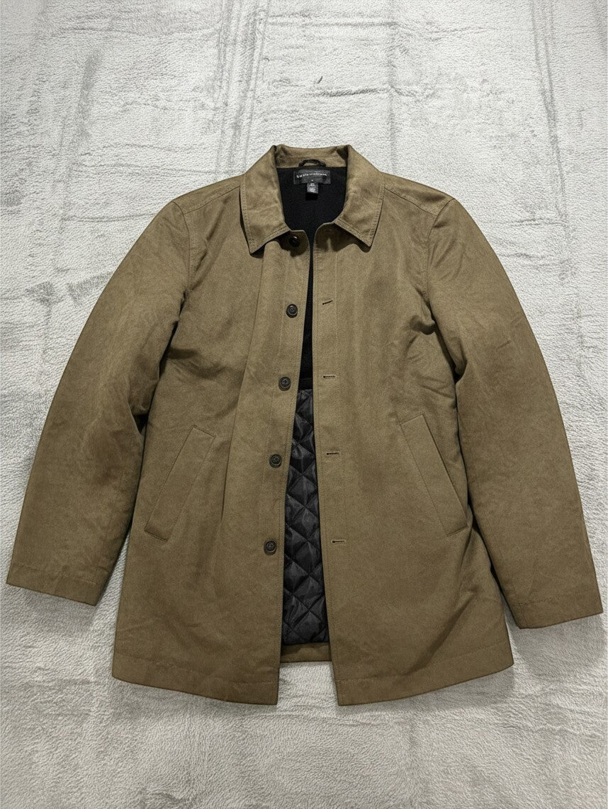 My Second Story Vintage & Black olive field jacket with a black fleece collar and quilted lining in size M.