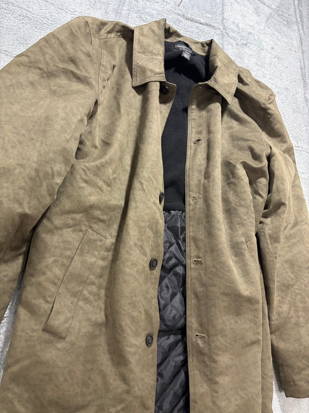 My Second Story Vintage & Black olive field jacket with a black fleece collar and quilted lining