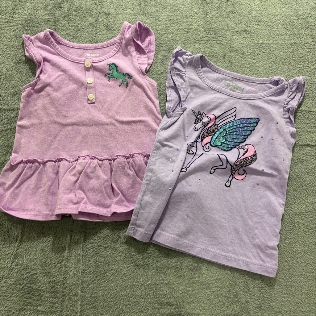 Carters OshKosh Purple Unicorn Pegasus Shirts 24M 2T Toddler Girls Casual Summer