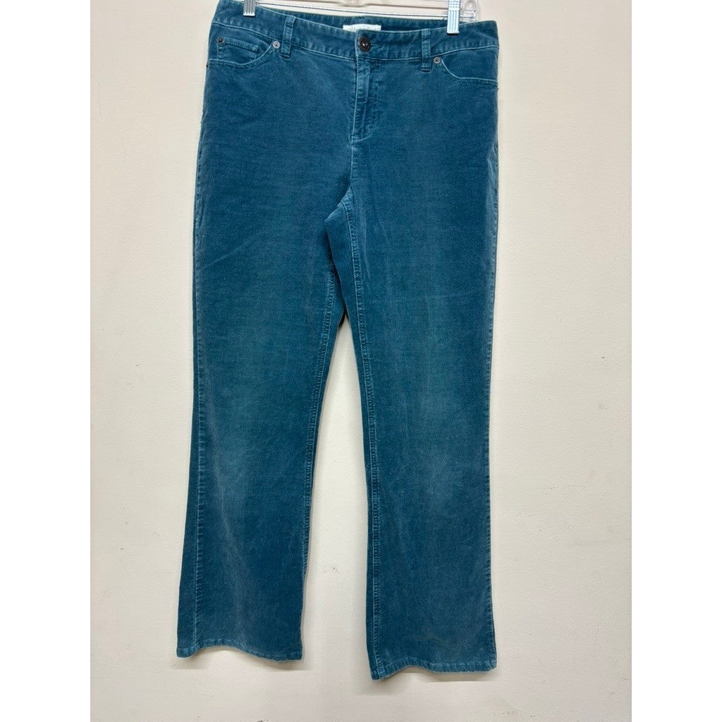 Coldwater Creek Teal Corduroy Pants Womens 8 Stretch Mid Rise Classic Whimsical