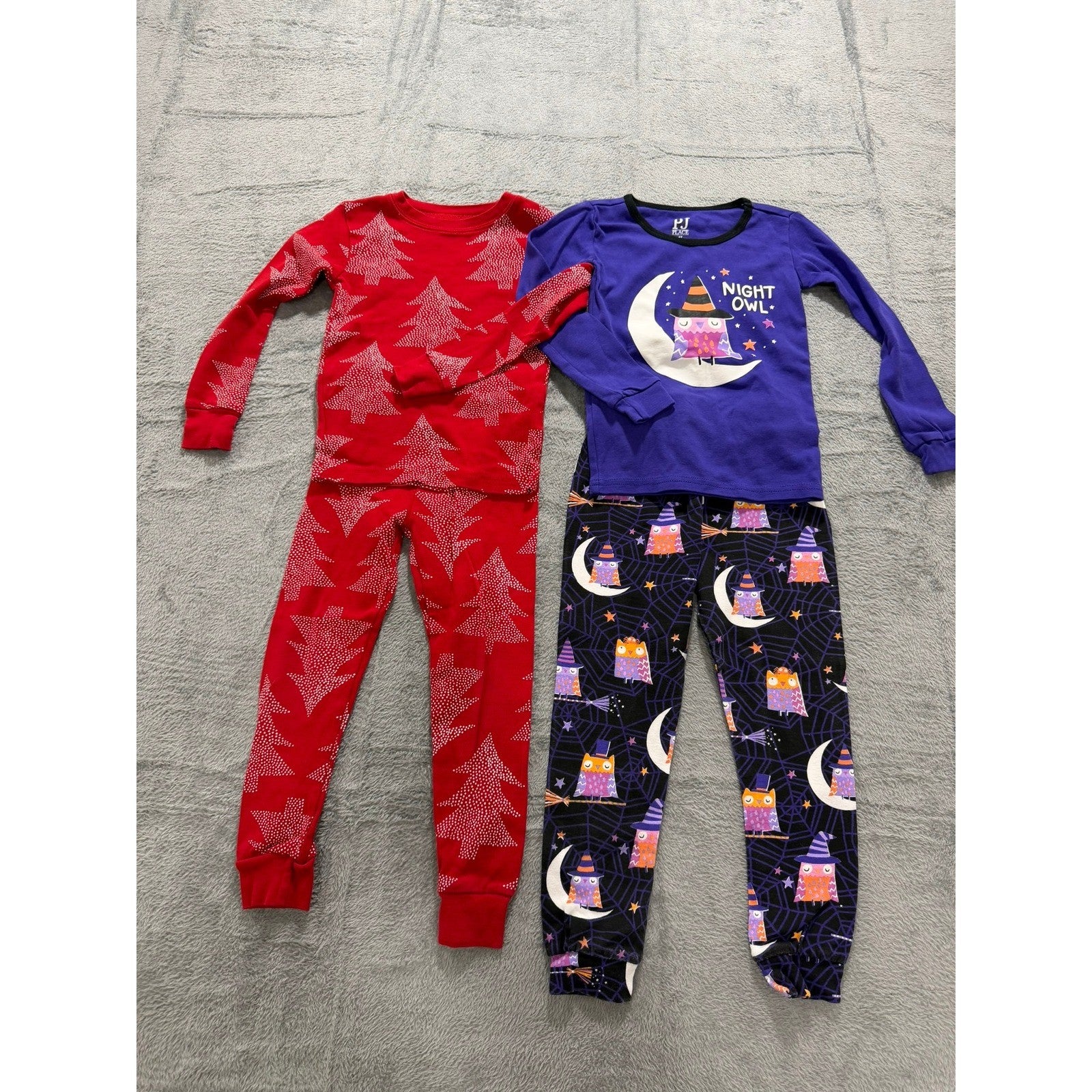 Carter's & PJ Place Kids Pajama Set Bundle 4T Christmas Tree Night Owl 2-Pack