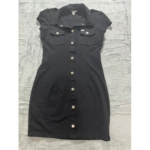 Guess Black Shirt Dress Womens S Button Front Stretch Collared Mini Dress
