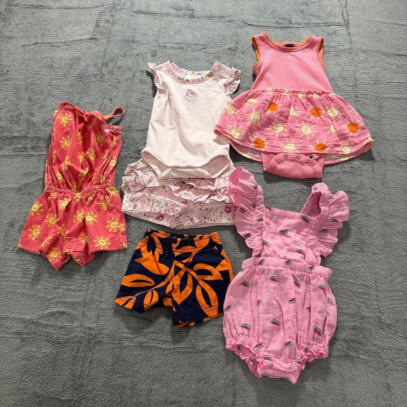 Old Navy Carters Mix Baby Girl Lot NB-12M Pink Orange Romper Shorts Casual Boho