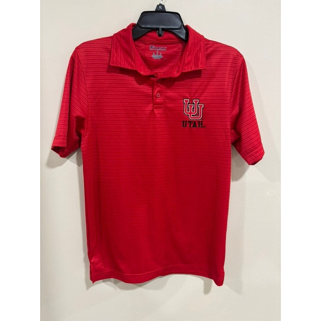 Champion Utah Utes Polo Shirt Red Striped Athletic NCAA College Mens Small