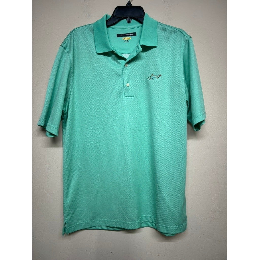 Greg Norman Shark Logo Polo Shirt Mens Medium Teal Play Dry Golf Performance