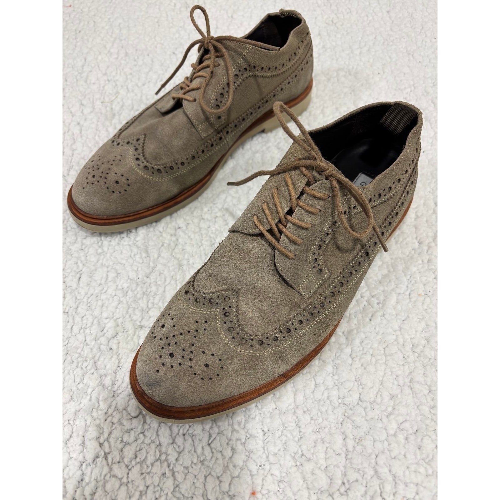 Gordon Rush 10 Taupe Suede Sampson Wingtip Brogue Mens Shoes Casual Classic
